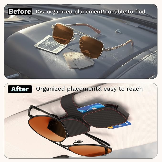 BFXM Sunglass Holder for Car Double Clip, Car Accessories Sunglasses Clip for Car Visor, Magnetic Leather for Car Visor, Cars Sun Visor Ticket Card Clip