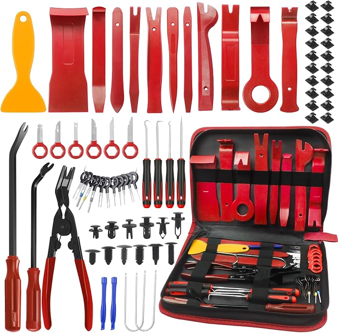 Poraxy Trim Removal Tool,120Pcs Car Panel Door Audio Removal Tool Kit, Auto Clip Pliers Fastener Remover Pry Tool Set with Storage Bag