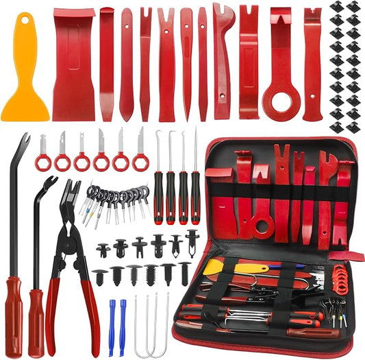 Poraxy Trim Removal Tool,120Pcs Car Panel Door Audio Removal Tool Kit, Auto Clip Pliers Fastener Remover Pry Tool Set with Storage Bag