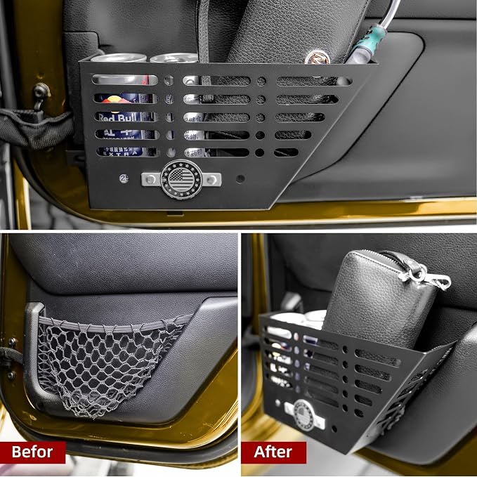 Metal Front Door Storage Box for Jeep Wrangler JK JKU 4XE 2011-2018 & Gladiator JT 2011-2018 Interior Storage Expansion Door Storage Side Pockets Insert Organizer Accessories (2-Pcs)