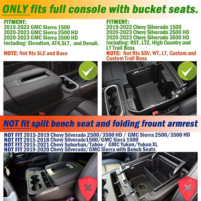 [Full-Coverage Center Console Organizer Compatible with 2019-2022 Chevy Silverado 1500/GMC Sierra 1500 and 2020-2023 Silverado/Sierra 2500/3500HD Accessories, Armrest Insert Tray, Blue