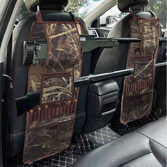 Seat Back Gun Rack, 2 Pack Truck Gun Rack Foldable Car Seat Back Gun Holder Camo Rifle Holder with Storage Pockets, Gun Sling Bag for Hunting Rifles/Shotguns, Fit Most Truck SUV