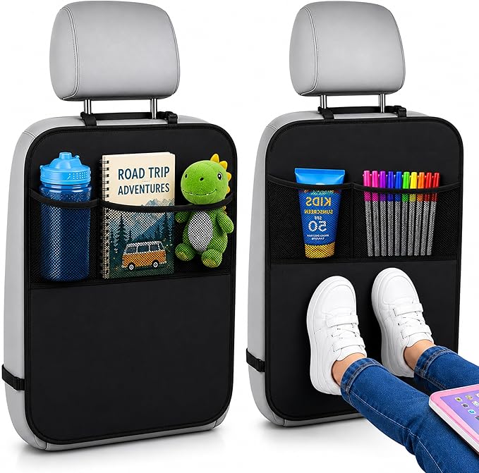 EcoNour Car Kick Mats Back Seat Protector (2 Pack),Car Seat Protector & Backseat Organizer with Storage Pockets for Kids,Waterproof Back Seat Cover for Dirt,Mud & Scratch Protection Travel Accessories