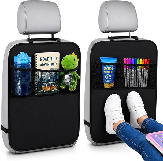 EcoNour Car Kick Mats Back Seat Protector (2 Pack),Car Seat Protector & Backseat Organizer with Storage Pockets for Kids,Waterproof Back Seat Cover for Dirt,Mud & Scratch Protection Travel Accessories