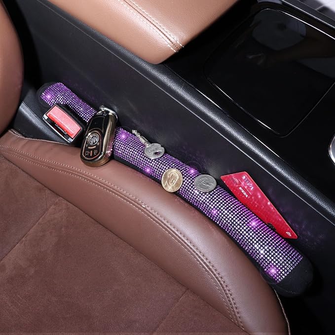 ToBeQueen Purple Car Seat Gap Filler, Handmade Crystal Diamond Rhinestone Purple Bling Car Accessories for Women, Universal Fit for Car SUV Truck(Purple)