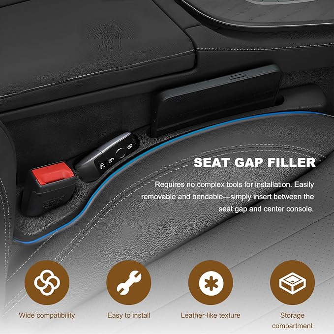 Sun Walker 2 PCS Car Seat Gap Filler Organizer, No Drop Vehicle Console Side Gap Filler with Storage Slot, Universal Seam Plug Organizer Between Seat & Console, Car Accessories (Black)