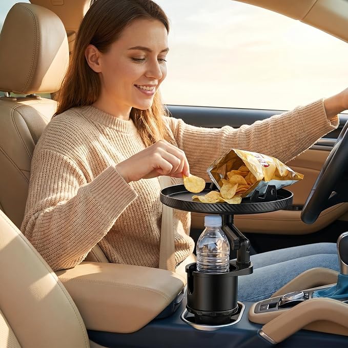 Car Cup Holder Tray Cup Holder Expander 9” Detachable Car Food Tray Table for Eating Perfect Road Trip Essential for Yeti & Hydro Flask Compatibility