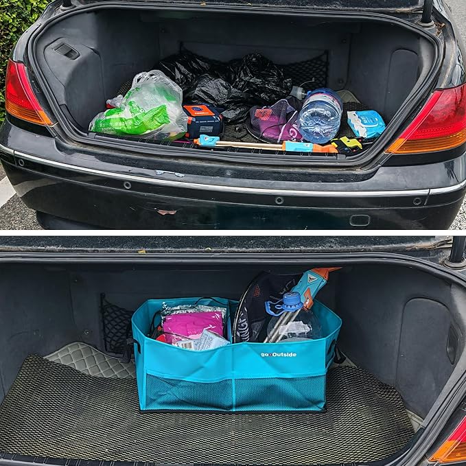 HiMagics Collapsible Waterproof Car Trunk Organizer, Soft PVC Storage Bin with Rugged PVC-Coated Fabric for SUV & Truck (Aqua Blue, REG)