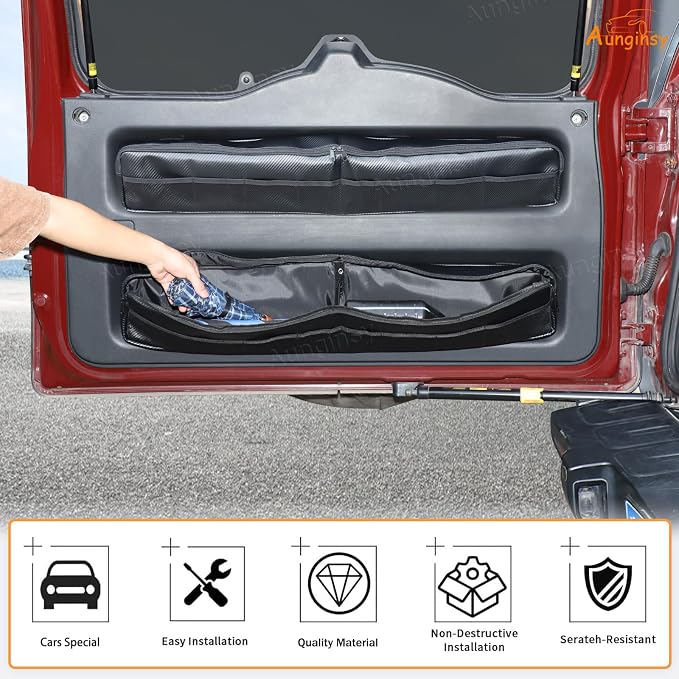Aunginsy 2Pcs Trunk Organizer Compatible with Toyota FJ Cruiser 2007-2024+, Car Rear Tailgate Storage Bag Back Door Panel Storage Pocket Box Multi-Compartment Oxford Cloth Expansion Space Accessories