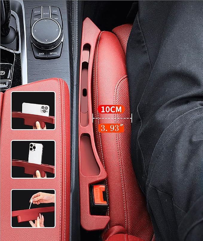 Ruby Red Aesthetic Car Seat Gap Filler Organizer — 2Pcs Premium Side Seat Gap Filler with Storage Slot for Women — Chic Car Interior Decor & Crevice Blocker — Universal Fit Red Car Accessories for Her