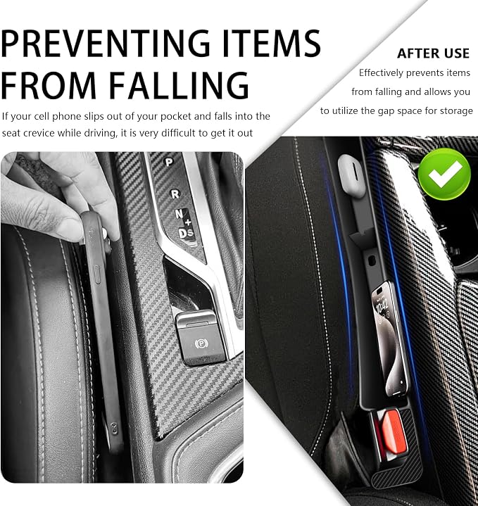 2PCS Car Seat Gap Filler Organizer with Charging Port,Upgrade Cars Gap Filler with Larger Storage Space Reducing Item Loss,Flexible No Drop Seat Guard for Car Storage Organizer