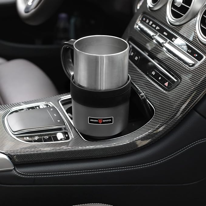 Seven Sparta Car Cup Holder Expander with Adjustable Base, Compatible with Hydro Flasks 32/40 Ounce, Compatible with Yeti Ramblers 20/26/30 Ounce, Other Bottles in 3.4"-3.8"(Silver Gray)