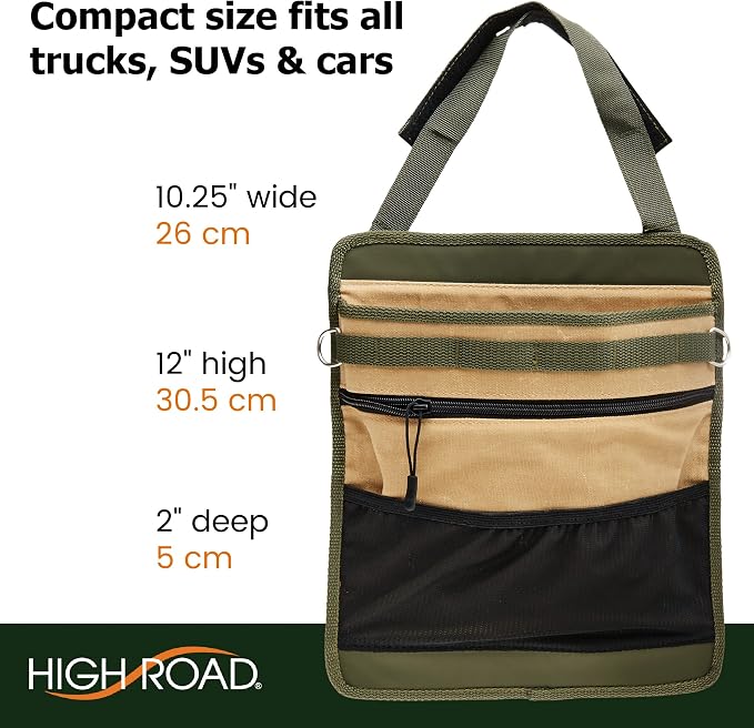 High Road Cotton Canvas Front Seat Organizer and Car Passenger Seat Organizer with Lined Open Bin and 4 Pockets