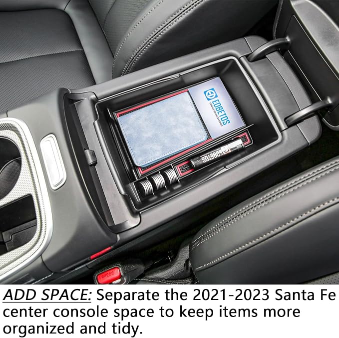 EDBETOS Center Console Organizer Tray Compatible with Hyundai Santa Fe TM 2021 2022 2023 Accessories and Santa Fe SEL 2022 2023 Interior Secondary Armrest Storage Box ABS Insert Tray, Red Trim