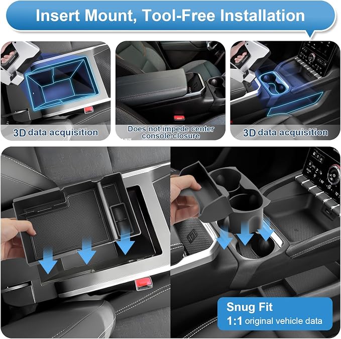 (3Pack) Coleya 2025 2026 Terrain Center Console Organizer (Cup Holder+Lower Console Tray+Armrest Tray)(Elevation/Denali/AT4), Durable ABS Plastic&Anti-Slip Console Tray Insert 2025 Terrain Accessories
