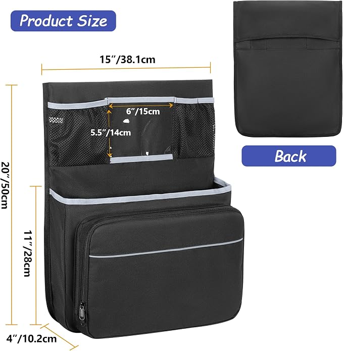 GRAOSO 15” x 20” Chair Pocket For Classroom, 1 Piece Seat Sack, Chairback Buddy Organizer Pocket for School, Kindergarten with Name Tag, Mesh Pockets, Binder Pages Storage (Black)