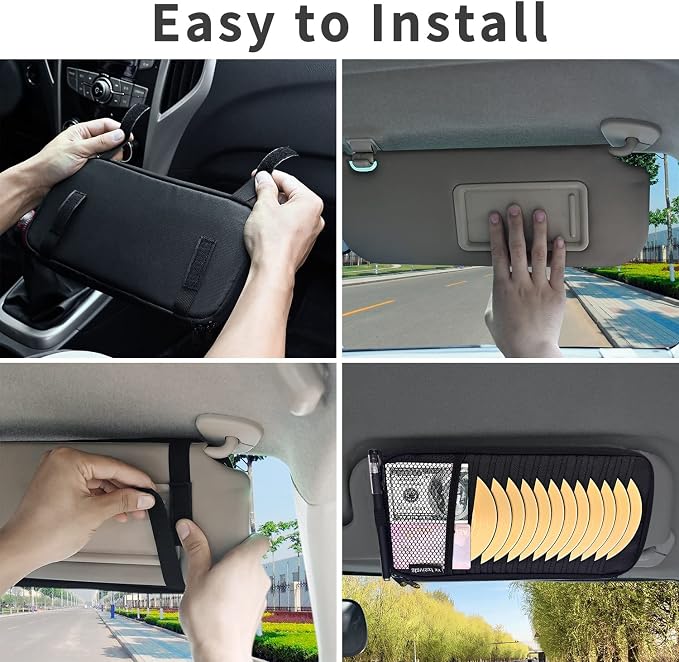 alavisxf xx Car CD Visor Holder, 12 Sleeves Organizer with Mesh Pocket | Durable Oxford Cloth, Holds 12 CDs/DVDs, 1 Pen Holder, 1 Back Inner Pocket, Disc Storage Organizer, Fits Most Vehicle Visors