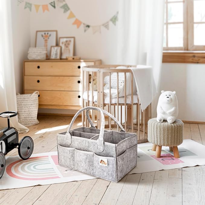 Diaper Caddy, Diaper Organizer, Nursery Storage and Car Organizer for Baby - Large Size - (Cloud Grey)