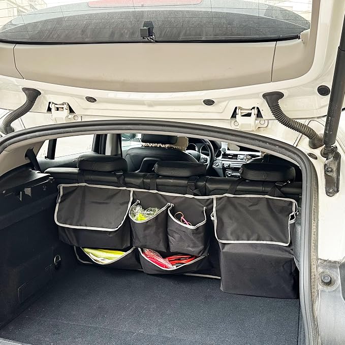 Car SUV Backseat Trunk Organizer Hanging Bag | 6 Nylon Fabric Pockets, Interior Storage Organizer Accessories, For SUV, Jeep, MPV, Space Saving Design