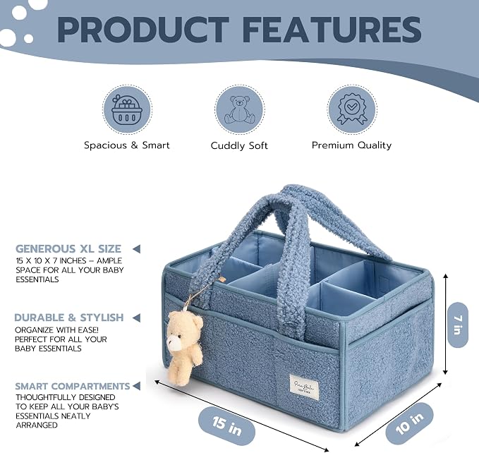 PeraBella Baby Diaper Caddy Organizer with Handle, Boy & Girl Shower Gift Basket, Portable Diaper Storage Basket Bin for Wipes, Newborn Baby Essentials Registry Search Must Haves, Car Caddy Organizer