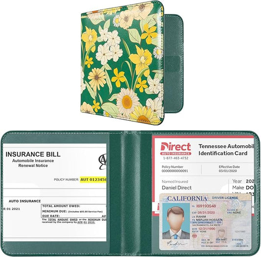 CoBak Car Registration and Insurance Holder - Vehicle Glove Box Car Organizer, Auto Truck Comparment Accessories Case for Essential Document, Driver License, Cards (Blossom Forest Green)