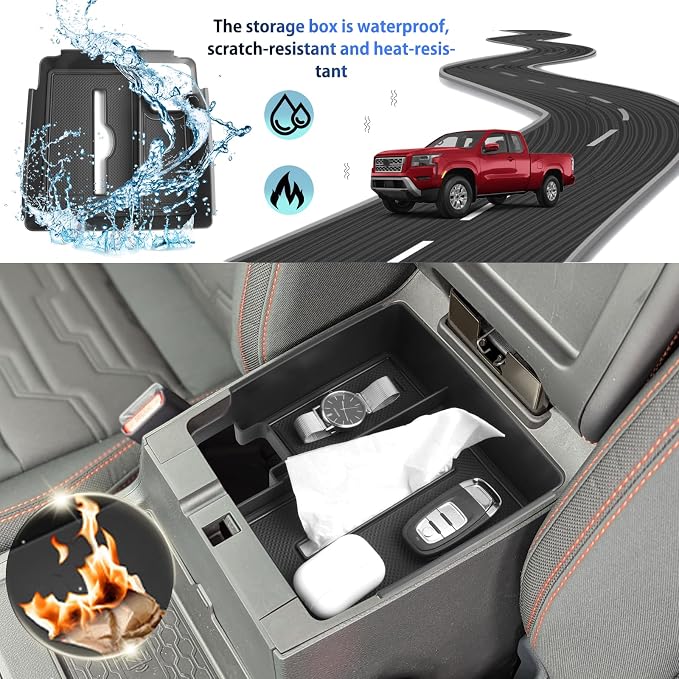 SHAOHAO for 2025 2026 Nissan Frontier Center Console Organizer Tray for 2022 2023 2024 2025 2026 Nissan Frontier Accessories Frontier (S, SV, Pro-X, Pro-4X, SL) Center Console Tray with Tissue Holder