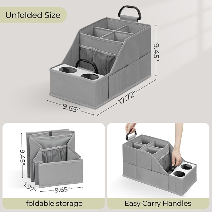 Car Seat Organizer Backseat Front Seat, Car Organizer With 12 Storage Compartments 2 Cup Holders, Snack Storage For Kids Baby, SUV Truck Van Collapsible Storage Bag For Travel, GY
