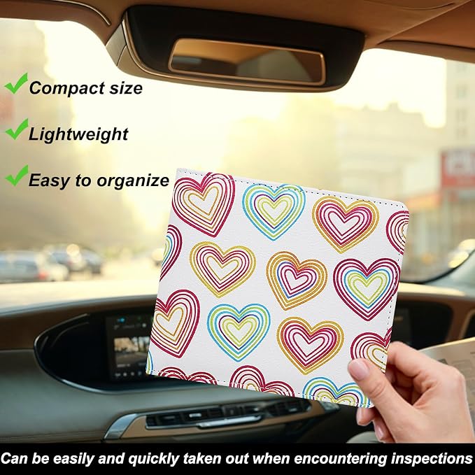 Car Registration and Insurance Holder, Premium Pu Leather Vehicle Glove Box Organizer - for Driver License, Cards & Essential Documents (S-Heart symbol)