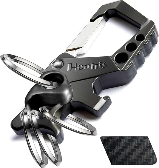 Hephis Skull Heavy Duty Key Chain,Car Emergency Escape Tool, Seat belt Cutter,Bottle Opener,Carabiner Car Key Chains
