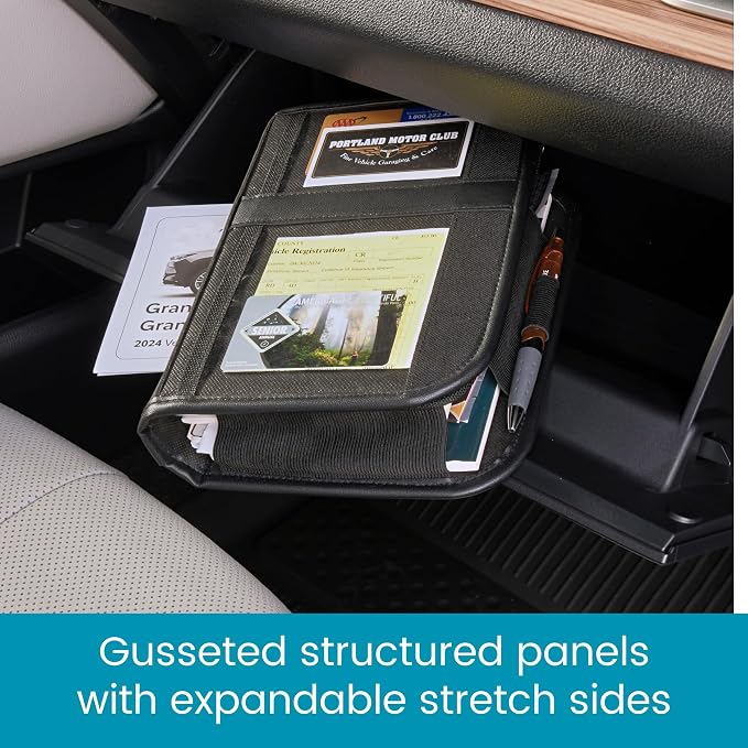 High Road Glove Box Organizer and Car Manual Holder - Insurance and Registration Holder for Glove Box with Clear Pockets for Quick Access to Car Documents and Expandable Manual Holder