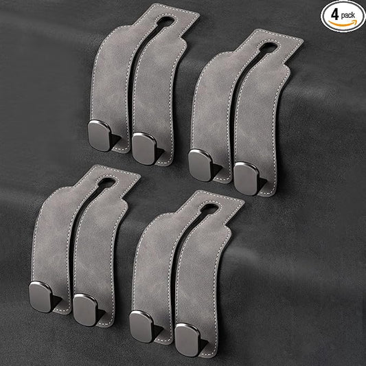 Amelity Universal Car Headrest Hooks, Women’s Car Interior Accessories for Purses Handbags Grocery & Backpacks, Gray 4 Pack