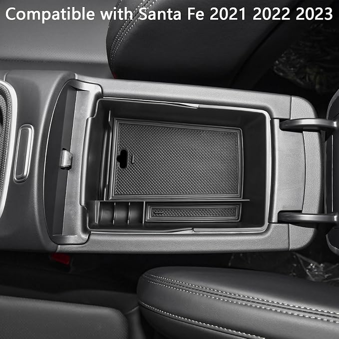 EDBETOS Center Console Organizer Tray Compatible with Hyundai Santa Fe TM 2021 2022 2023 Accessories and Santa Fe SEL 2022 2023 Interior Secondary Armrest Storage Box ABS Insert Tray, Black Trim