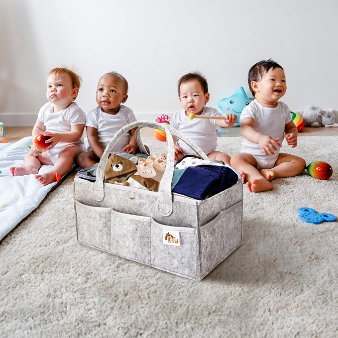 Diaper Caddy, Diaper Organizer, Nursery Storage and Car Organizer for Baby - Large Size - (Cloud Grey)