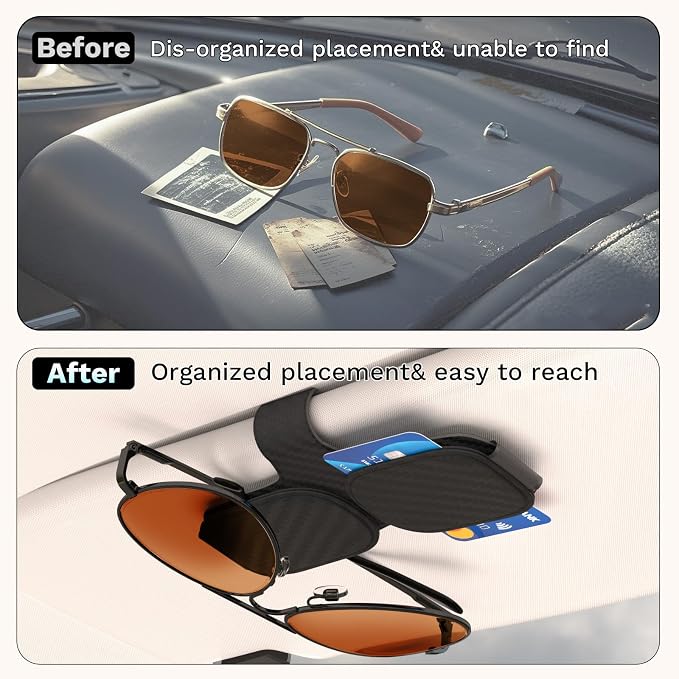 BFXM Sunglass Holder for Car Double Clip, Car Accessories Sunglasses Clip for Car Visor, Magnetic Leather for Car Visor, Cars Sun Visor Ticket Card Clip