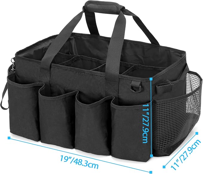 HODRANT Extra-Large Cleaning Caddy, Organizer with Handles for Cleaning Tools & Products Storage, Large Capacity Tote Bag for Car, Home & Housekeeping Work, Black
