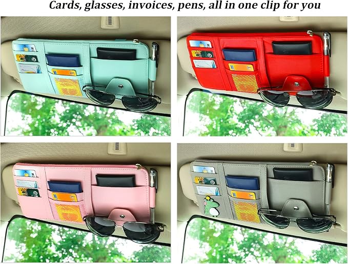 Car Sun Visor Organizer, Registration and Document Holder, Personal Belonging Storage Pouch Auto Interior Accessories Pocket Organizer (Pink)