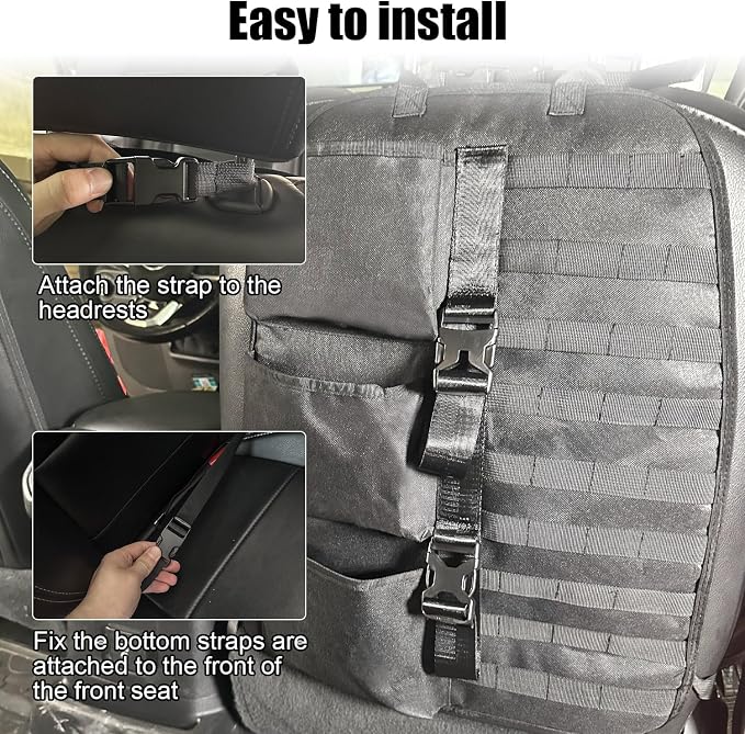 SUNPIE 2 Pcs Seat Back Truck Gun Rack, Automotive Gun Racks with Molle Panel Universal Seatback Storage Pockets Tactical Car Seat Back Organizer for Hunting Accessories Storage, Black