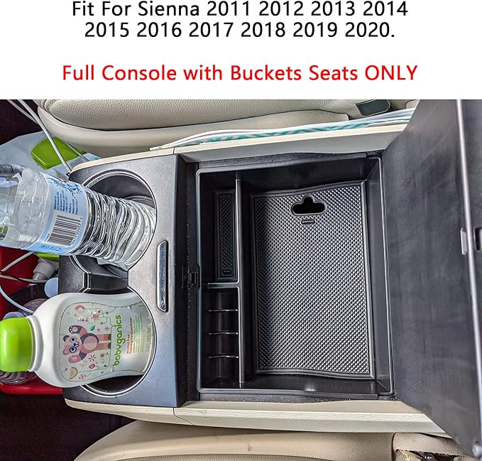 EDBETOS Center Console Organizer Tray Compatible with Toyota Sienna Accessories 2011-2015 2016 2017 2018 2019 2020 Secondary Armrest Storage Glove Box Dividers MPV ABS Black Materials (Black Trim)