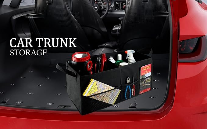Handy Laundry Fold-Away Car Trunk Organizer – Non-Slip Securing Fasteners – 22 x 10 x 11 Inches – Prevents Shifting and Rolling (Black) (Pack of 2)