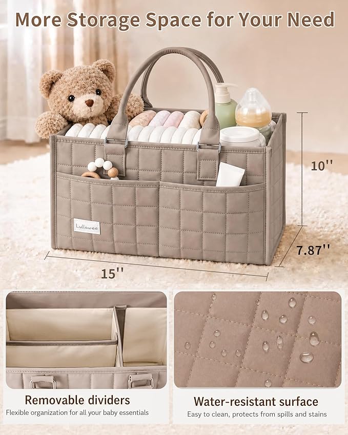 Baby Diaper Caddy Organizer, Portable Nursery Storage Basket with Handle for Newborn Boy or Girl, Gift for Baby Shower Essentials, Registry Must Have Bag, Caddie Car Organizer, Brown