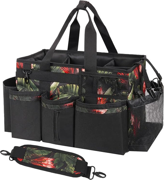 SCAVATA Wearable Cleaning Caddy, Cleaning Caddy Supplies Organizer with Handle & Shoulder Straps for Housekeepers, Under Sink & Car Cleaning Tool Organizers Bag with 4 Foldable Divider (GreenBush)