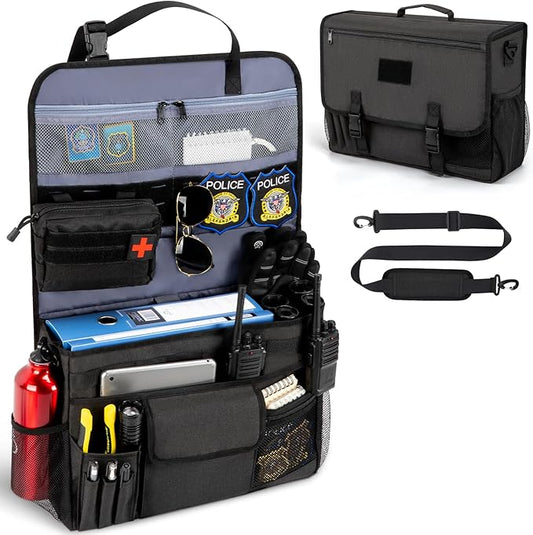 GDNasist Patrol Bag Law Enforcement, Car Front Seat Organizer, Police Duty Bag for Police Gear with 15.6" Laptop Storage, Molle Webbing, Multiple Compartment, Removable Straps, Black