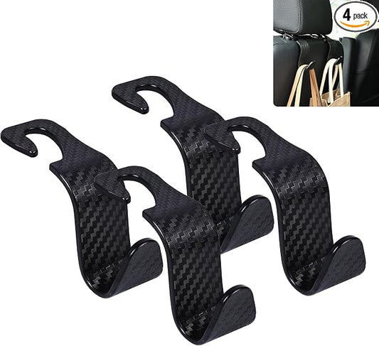 Car Seat Headrest Hook Universal Vehicle Seat Hook Hangers Interior Storage Organizer for Purse Handbag Coats Umbrellas Grocery Bags 4 Pack Black