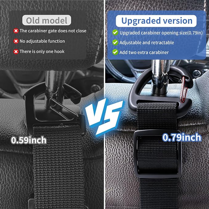 Car Seat Headrest Hooks, Adjustable Purse Hook for Car with Hat Clip, 100 LBS Heavy Duty Metal Headrest Hooks for Car to Hold Bags & Caps, Easy Install Backseat Organizer (4 Pack)