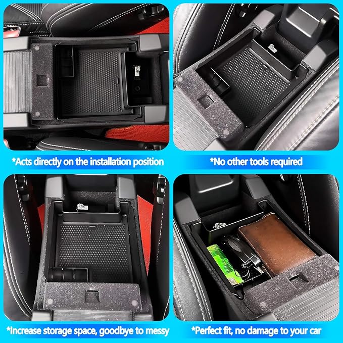 Black Armrest Storage Box Center Console Organizers Phone Tray with Mat and Logo Fit for Volvo S60 S60L V60 XC60 2009-2017