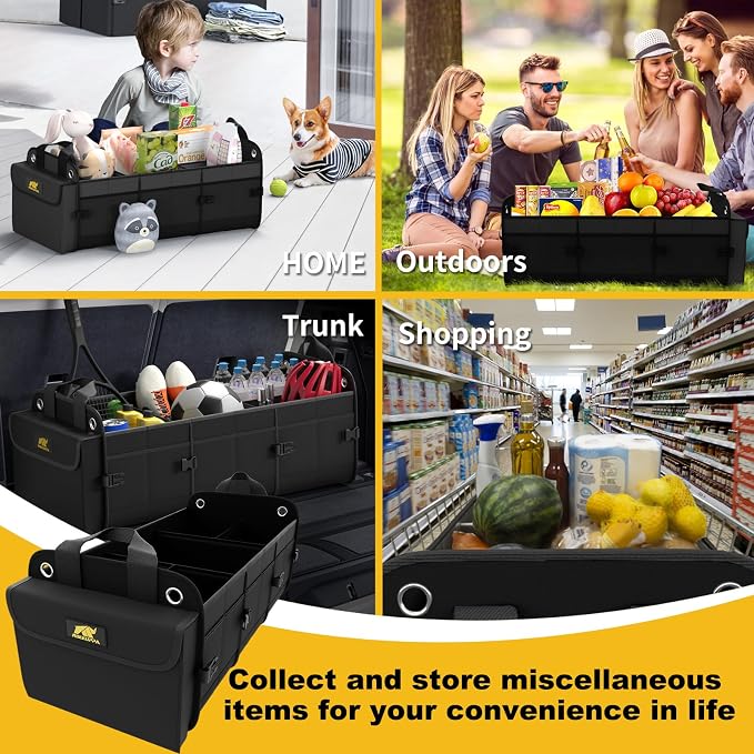 MIKKUPPA Car Trunk Organizer - 100L Large Car Organizer, 1680D Oxford Collapsible Suv Trunk Storage with 2 Adjustable Straps for Auto, Truck, Suv (Black)