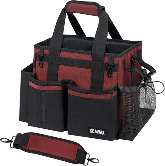 SCAVATA Compact Wearable Cleaning Caddy, Small Cleaning Caddy Supplies Organizer with Handle & Shoulder Straps for Housekeepers, Under Sink & Car Cleaning Tool Organizers Bag (AncoraRed)