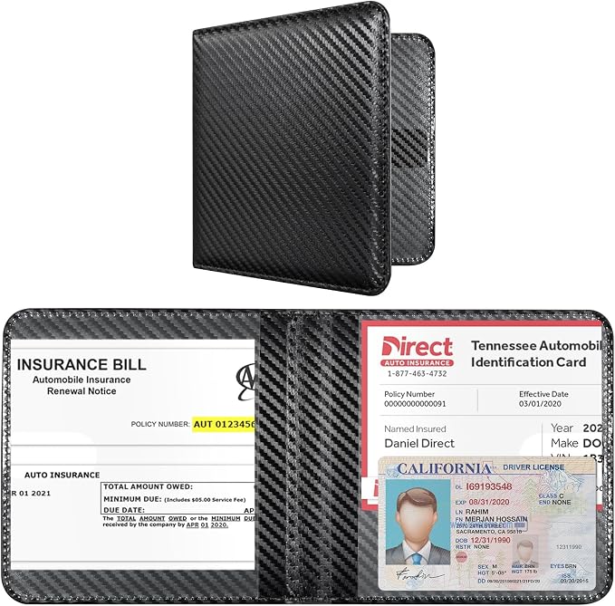 CoBak Car Registration and Insurance Holder - Small and Lightweight Vehicle Glove Box Car Organizer, Auto Truck Comparment Accessories Case for Essential Document, Driver Licens (Carbon Fiber Black)