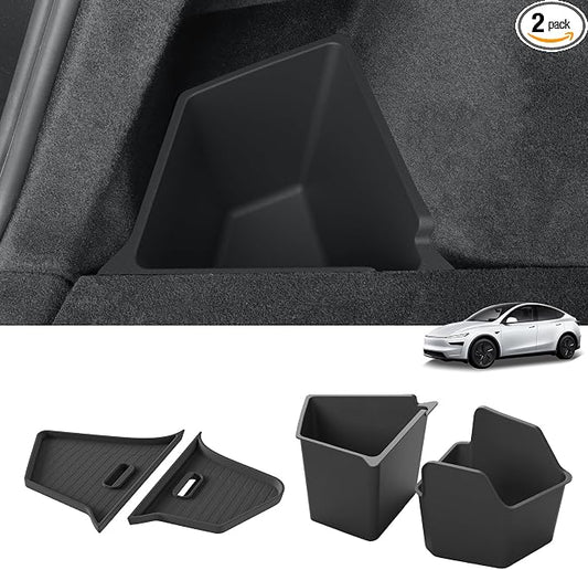 LUCKEASY Rear Trunk Storage Bins for Tesla Model Y Juniper 2025 2026 | Model Y Standard & Premium & Performance, Trunk Side Storage Box with Lids, Rear Cargo Garbage Bins, TPE, Accessories, Black