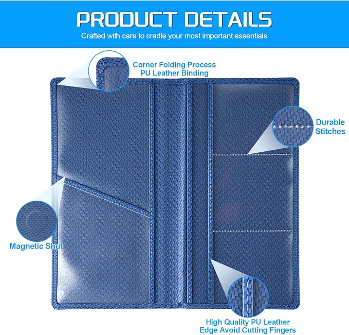 JUSTTOP 1Pack Car Registration and Insurance Holder,Car Document Holder for Cards License with Magnetic Shut,Vehicle Glove Box Car Organizer for Documents, Cards, License(Carbon Fiber Blue)